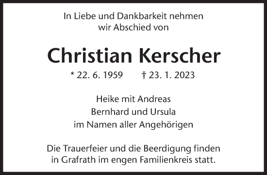 Traueranzeige von Christian Kerscher von Süddeutsche Zeitung