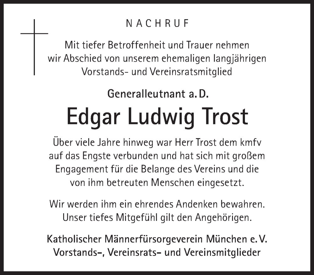  Traueranzeige für Edgar Ludwig Trost vom 28.01.2023 aus Süddeutsche Zeitung