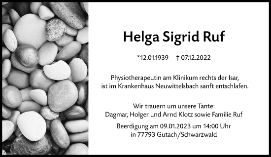 Traueranzeigen von Helga Sigrid Ruf | SZ-Gedenken.de
