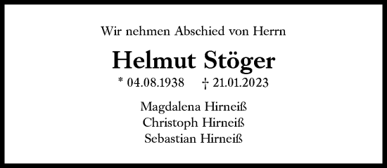 Traueranzeige von Helmut Stöger von Süddeutsche Zeitung