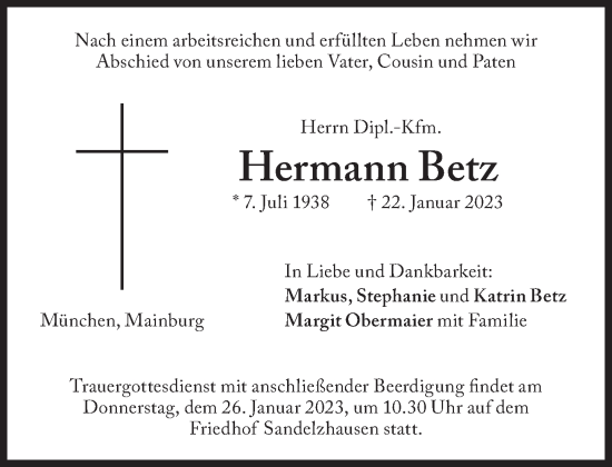 Traueranzeige von Hermann Betz von Süddeutsche Zeitung