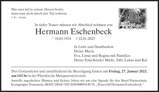 Traueranzeige von Hermann Eschenbeck von Süddeutsche Zeitung
