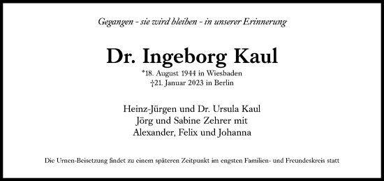 Traueranzeige von Ingeborg Kaul von Süddeutsche Zeitung