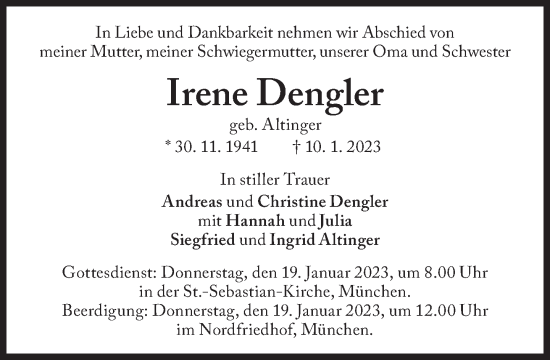 Traueranzeige von Irene Dengler von Süddeutsche Zeitung
