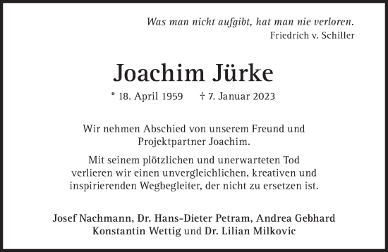 Traueranzeige von Joachim Jürke von Süddeutsche Zeitung
