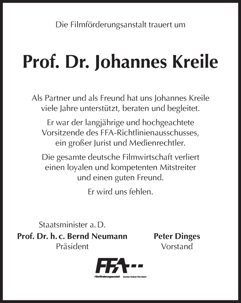  Traueranzeige für Johannes Kreile vom 14.01.2023 aus Süddeutsche Zeitung