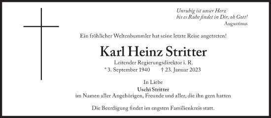 Traueranzeige von Karl Heinz Stritter von Süddeutsche Zeitung