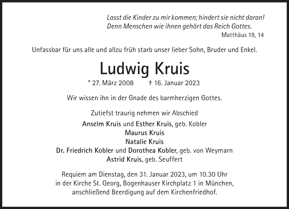  Traueranzeige für Ludwig Kruis vom 21.01.2023 aus Süddeutsche Zeitung