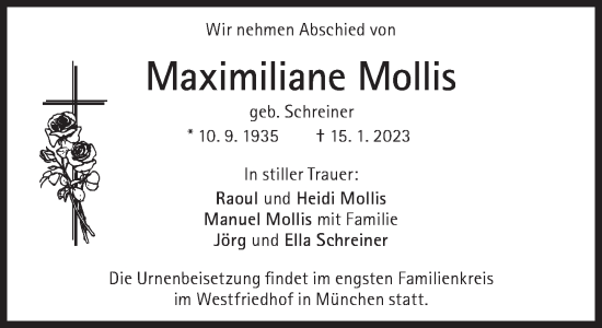 Traueranzeige von Maximiliane Mollis von Süddeutsche Zeitung