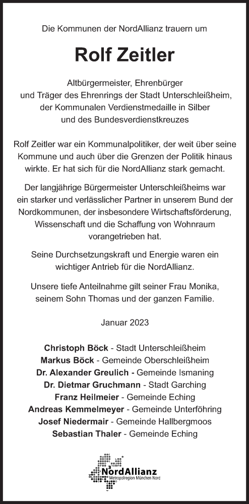 Traueranzeige von Rolf Zeitler von Süddeutsche Zeitung