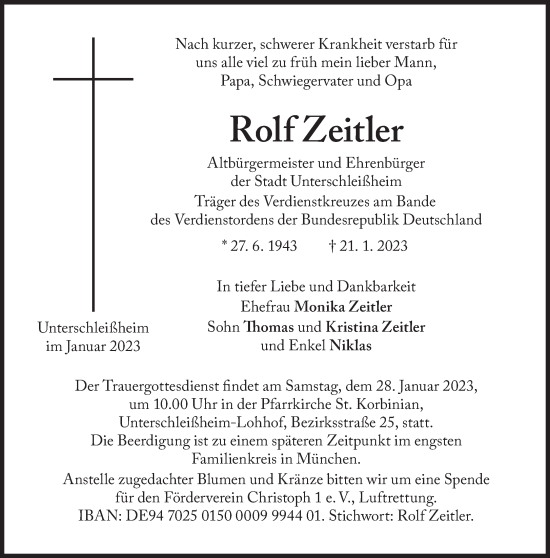Traueranzeige von Rolf Zeitler von Süddeutsche Zeitung