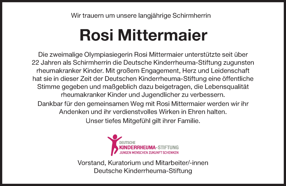  Traueranzeige für Rosi Mittermaier-Neureuther vom 12.01.2023 aus Süddeutsche Zeitung