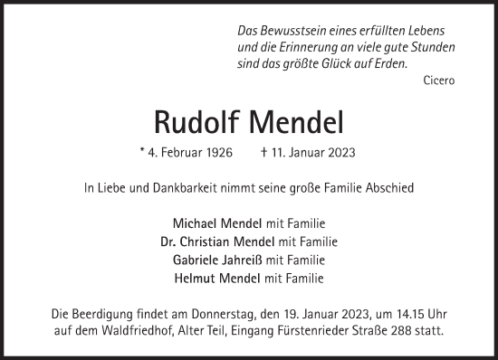 Traueranzeige von Rudolf Mendel von Süddeutsche Zeitung