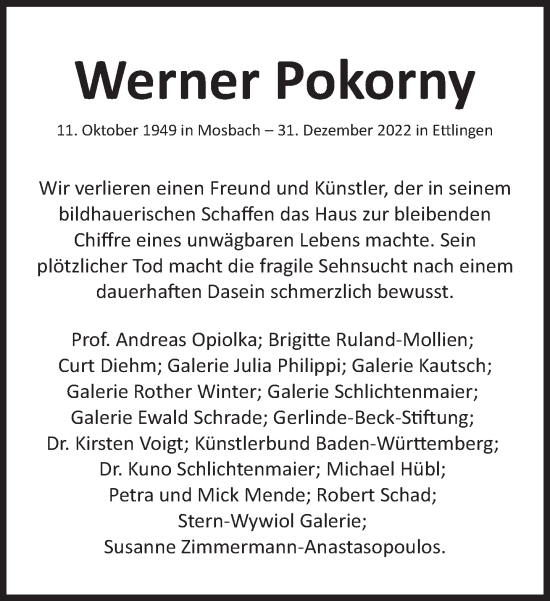 Traueranzeige von Werner Pokorny von Süddeutsche Zeitung