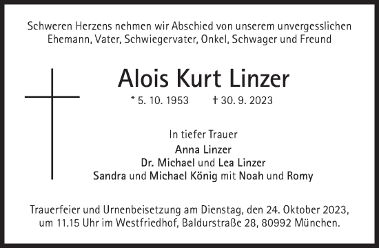 Traueranzeige von Alois Kurt Linzer von Süddeutsche Zeitung