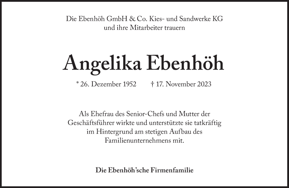  Traueranzeige für Angelika Ebenhöh vom 21.11.2023 aus Süddeutsche Zeitung