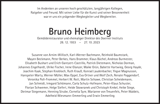 Traueranzeige von Bruno Heimberg von Süddeutsche Zeitung