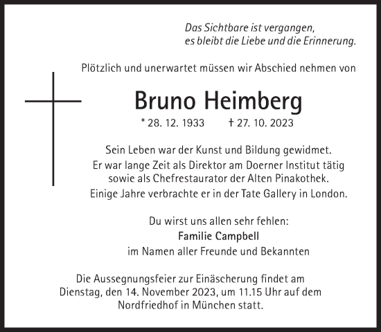 Traueranzeige von Bruno Heimberg von Süddeutsche Zeitung