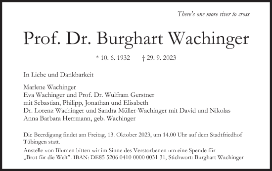 Traueranzeige von Burghart Wachinger von Süddeutsche Zeitung