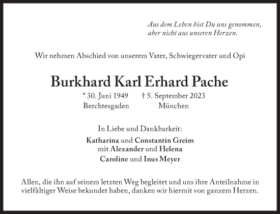 Traueranzeige von Burkhard Karl Erhard Pache von Süddeutsche Zeitung