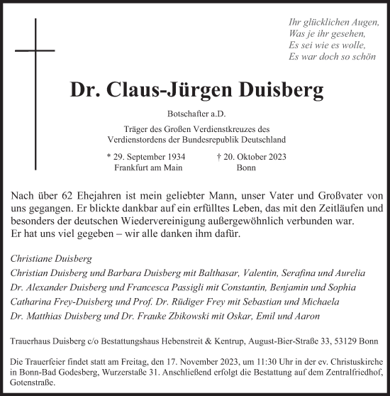 Traueranzeige von Claus-Jürgen Duisberg von Süddeutsche Zeitung