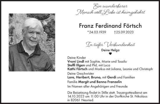 Traueranzeige von Franz Ferdinand Förtsch von Süddeutsche Zeitung