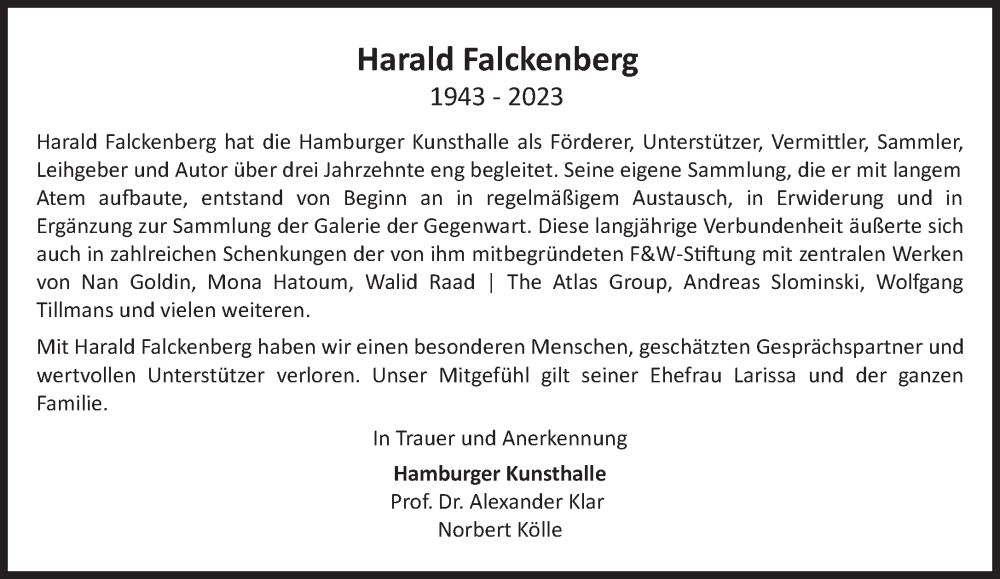  Traueranzeige für Harald Falckenberg vom 18.11.2023 aus Süddeutsche Zeitung