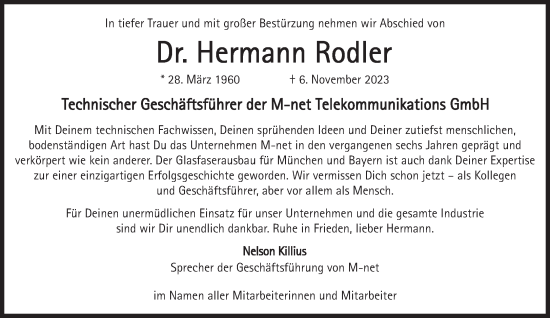 Traueranzeige von Hermann Rodler von Süddeutsche Zeitung