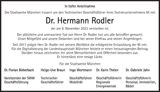 Traueranzeige von Hermann Rodler von Süddeutsche Zeitung