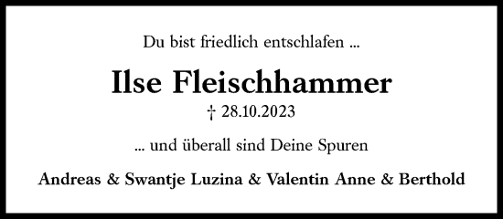 Traueranzeige von Ilse Fleischhammer von Süddeutsche Zeitung