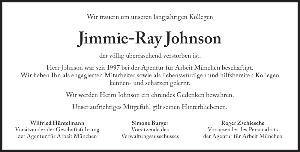  Traueranzeige für Jimmie-Ray Johnson vom 12.10.2023 aus Süddeutsche Zeitung