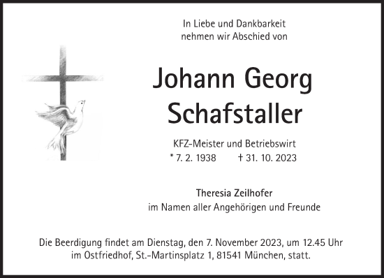 Traueranzeige von Johann Georg Schafstaller von Süddeutsche Zeitung