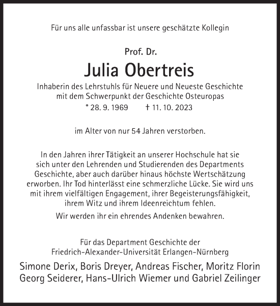Traueranzeige von Julia Obertreis von Süddeutsche Zeitung