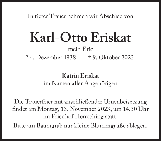 Traueranzeige von Karl-Otto Eriskat von Süddeutsche Zeitung