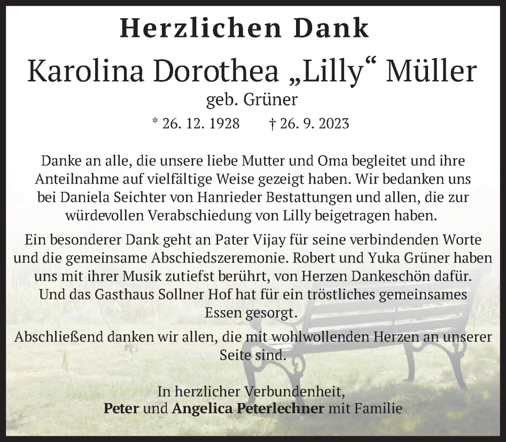  Traueranzeige für Karolina Dorothea Müller vom 14.10.2023 aus Süddeutsche Zeitung