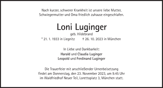 Traueranzeige von Loni Luginger von Süddeutsche Zeitung