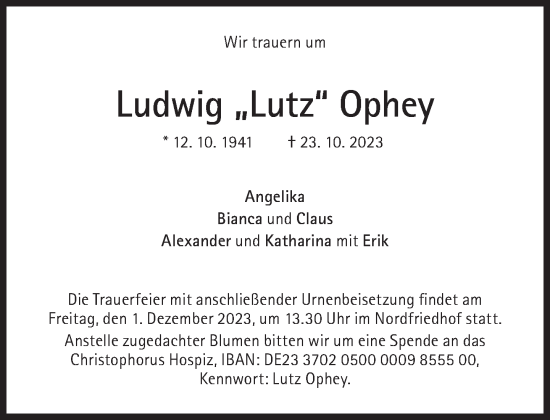 Traueranzeige von Ludwig Ophey von Süddeutsche Zeitung