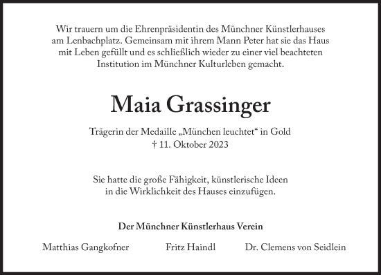 Traueranzeige von Maja Grassinger von Süddeutsche Zeitung