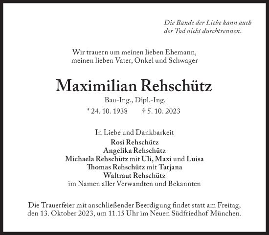 Traueranzeige von Maximilian Rehschütz von Süddeutsche Zeitung