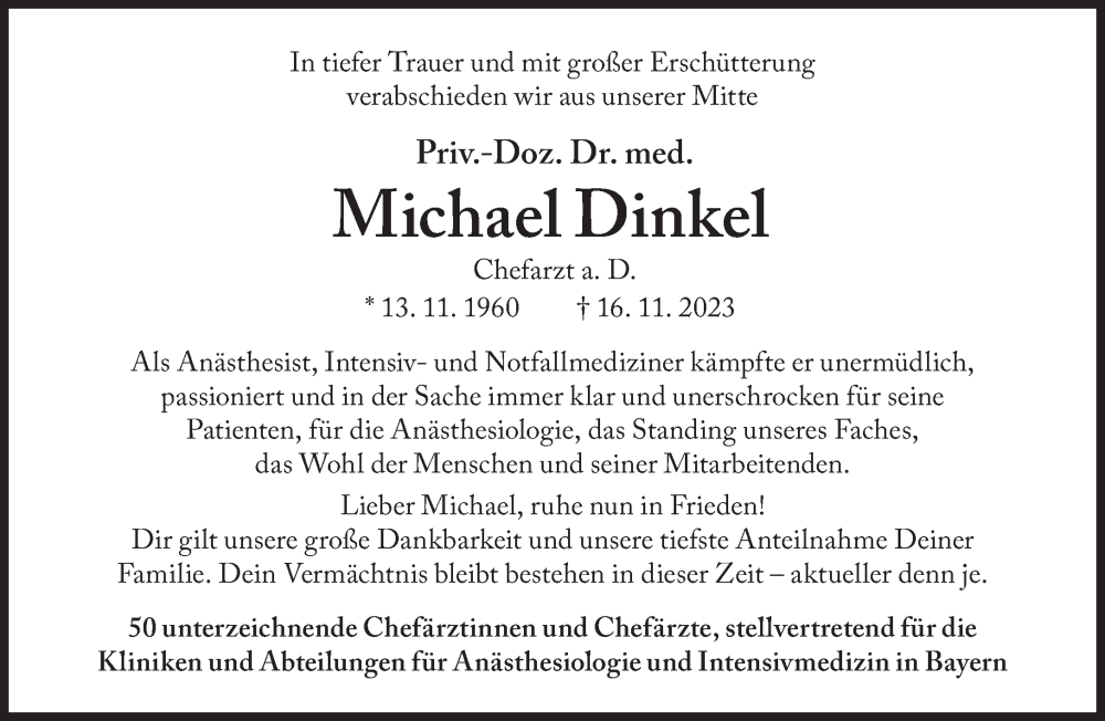  Traueranzeige für Michael Dinkel vom 25.11.2023 aus Süddeutsche Zeitung