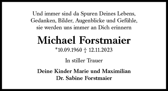 Traueranzeige von Michael Forstmaier von Süddeutsche Zeitung