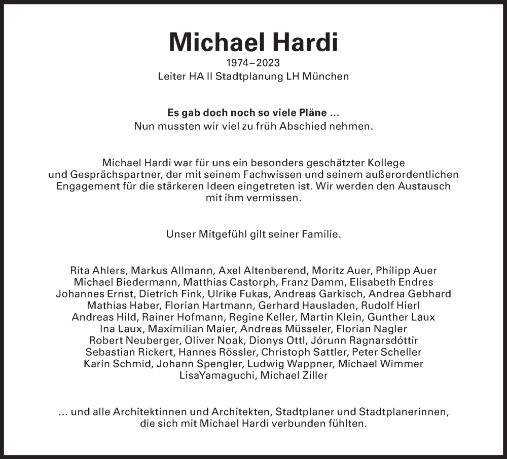 Traueranzeige für Michael Hardi vom 18.11.2023 aus Süddeutsche Zeitung