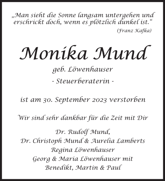 Traueranzeige von Monika Mund von Süddeutsche Zeitung
