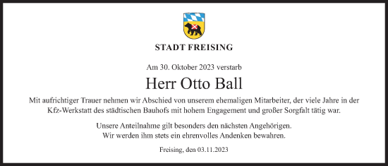 Traueranzeige von Otto Ball von Süddeutsche Zeitung