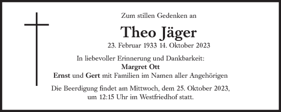 Traueranzeige von Theo Jäger von Süddeutsche Zeitung