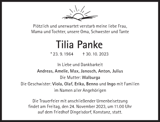 Traueranzeige von Tilia Panke von Süddeutsche Zeitung