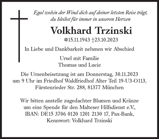 Traueranzeige von Volkhard Trzinski von Süddeutsche Zeitung