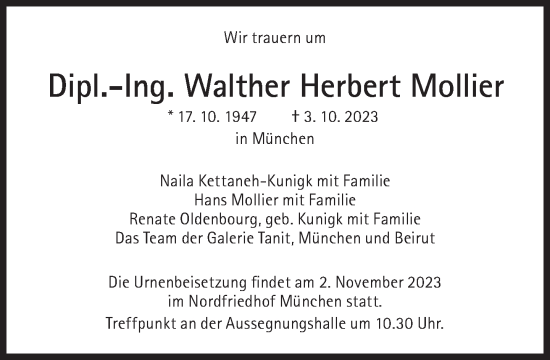 Traueranzeige von Walther Herbert Mollier von Süddeutsche Zeitung