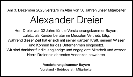 Traueranzeige von Alexander Dreier von Süddeutsche Zeitung