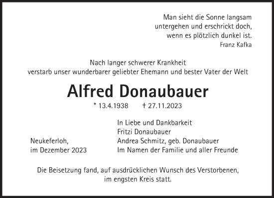 Traueranzeige von Alfred Donaubauer von Süddeutsche Zeitung